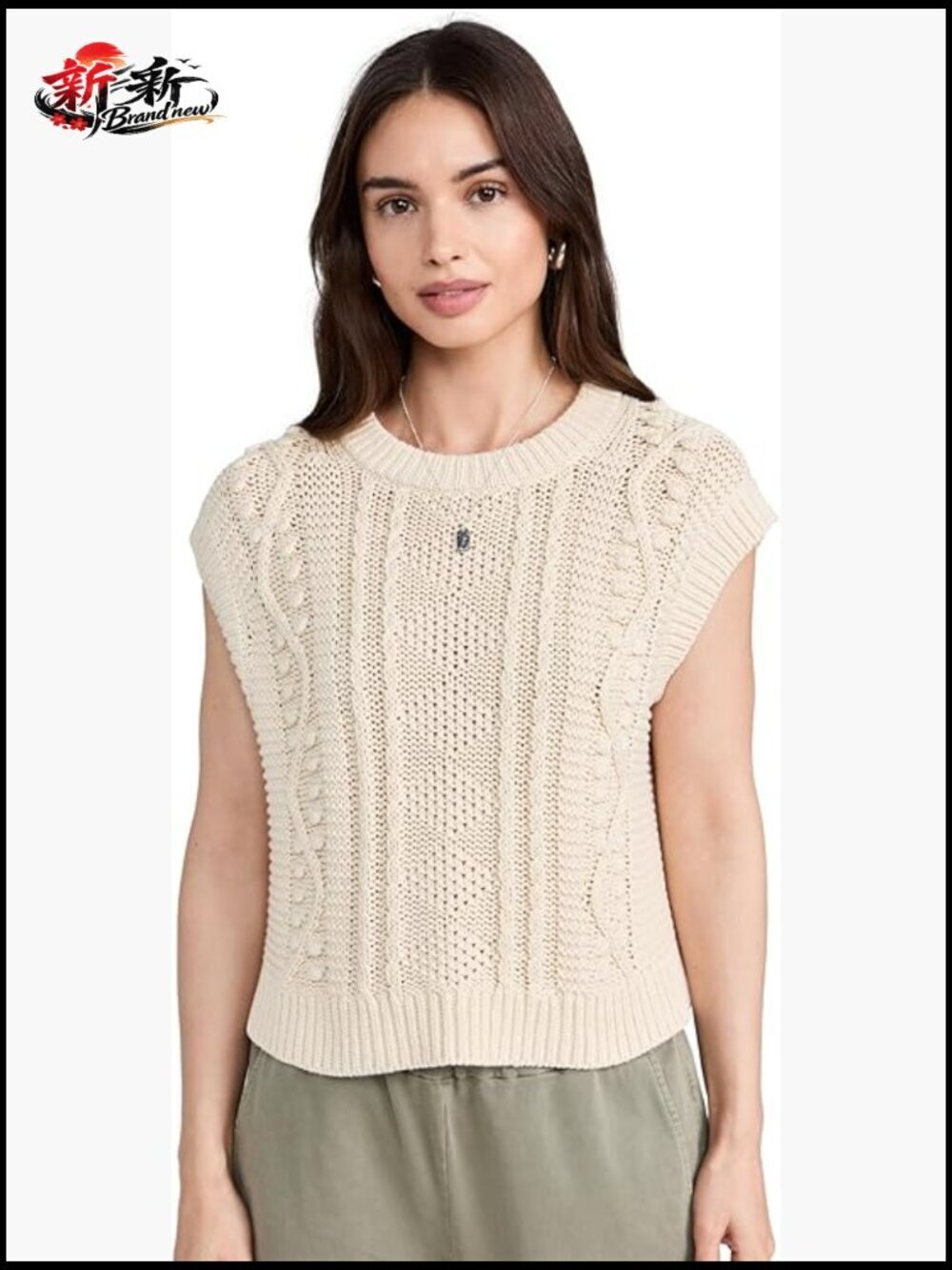 Chunky Pima Cotton Sweater Vest Crew Neck Pull On
